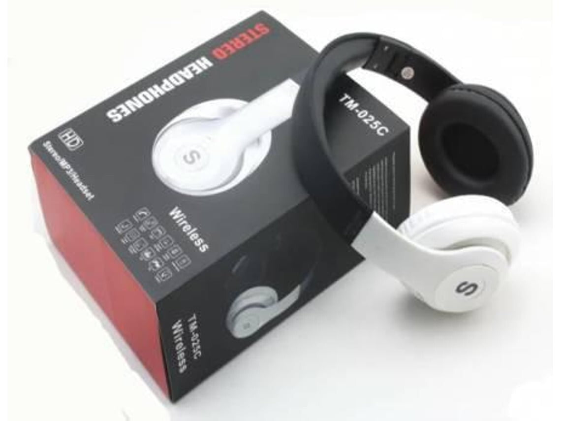 Auscultadores Sem Fios Bluetooth Stereo Branco/Preto TM-025C