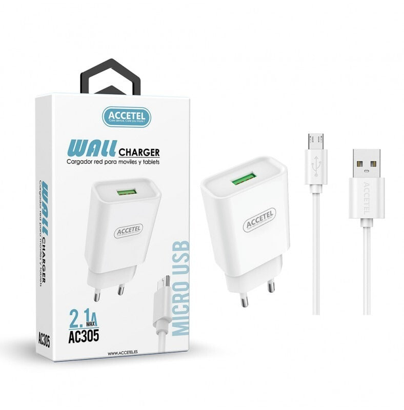Carregador + Cabo Micro USB Branco (1 Metro) Accetel AC305
