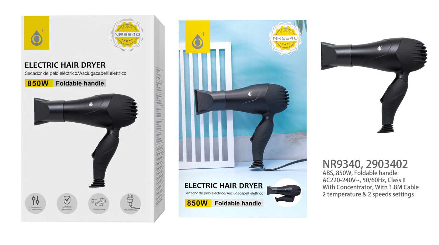Secador de Cabelo Dobrável 850W Preto