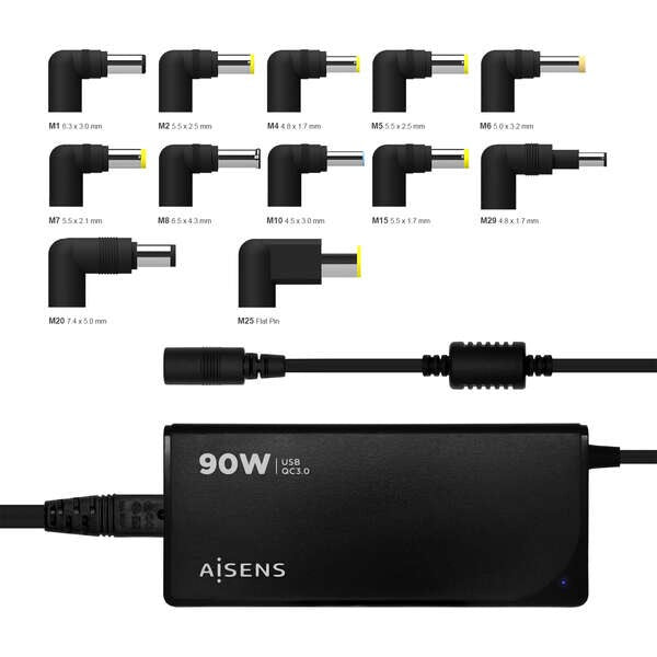 Carregador universal para Portáteis 90W 12 Conectores + USB-A QC.3.0