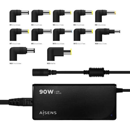 Carregador universal para Portáteis 90W 12 Conectores + USB-A QC.3.0