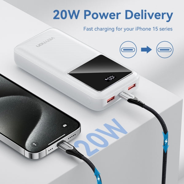 Bateria Powerbank Vention 20000mAh 22.5W USB Ecrã LED Preta