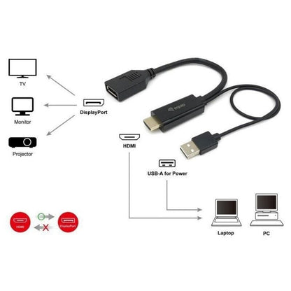 Equip 119039 Adaptador HDMI para DisplayPort Ativo Macho/Fêmea 15cm Preto