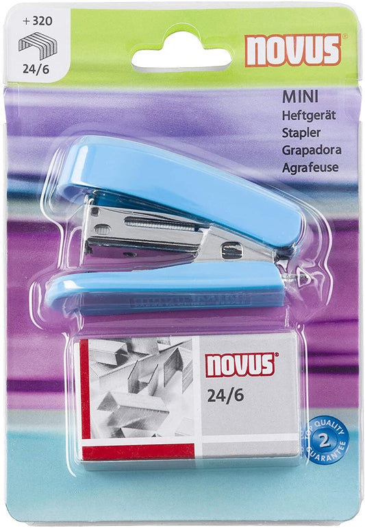Agrafador NOVUS Mini + Caixa de Agrafos 24/6 - Azul