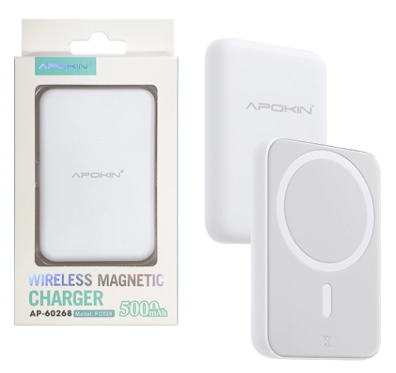 Powerbank / Carregador sem fio 5000mha Apokin Branco Magsafe