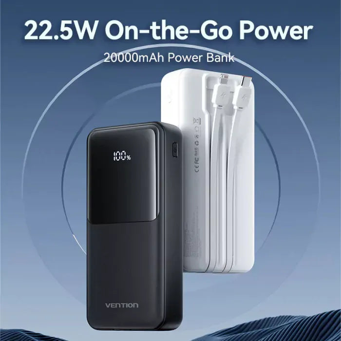 Powerbank Vention 20000mAh Ecrã LED Preta + Cabo USB-C/Lightning