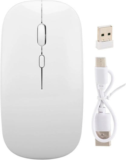 Rato Sem Fios Recarregável 2 em 1 Bluetooth + USB 2,4G 1600 DPI Ergonómico Branco