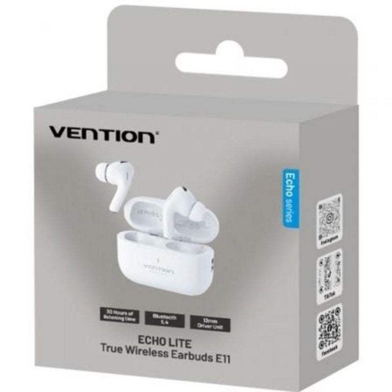Vention Echo Lite E11 Auriculares Sem Fios Bluetooth 5.4 com Estojo de Carga e IPX4 Brancos