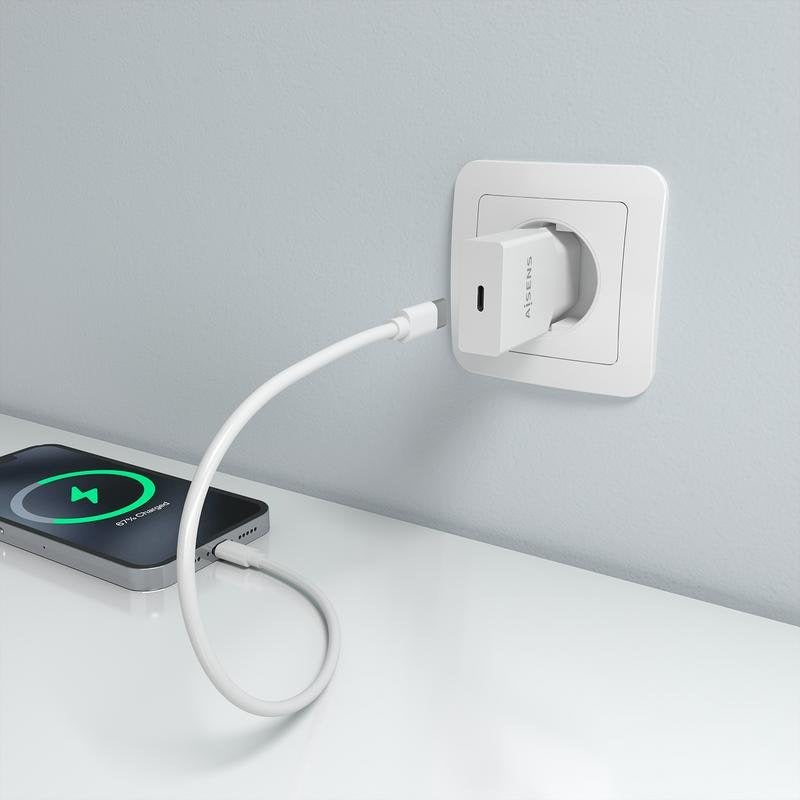 Carregador Aisens Ultra Fino GaN 20W USB-C PD3.0 Branco