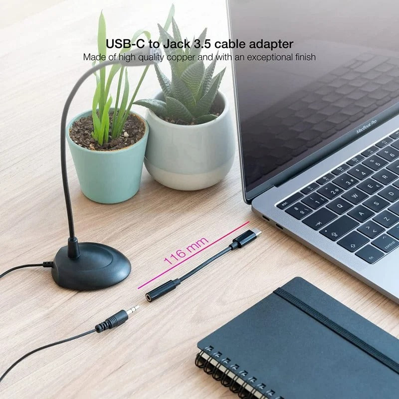 Nanocable Adaptador de Áudio USB-C para Jack 3.5 Macho/Fêmea 11cm Preto