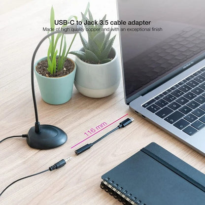 Nanocable Adaptador de Áudio USB-C para Jack 3.5 Macho/Fêmea 11cm Preto