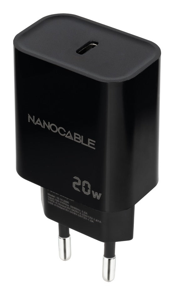 Nanocable 10.10.2006 20W 1xUSB-C Preto Carregador de Parede Universal PD
