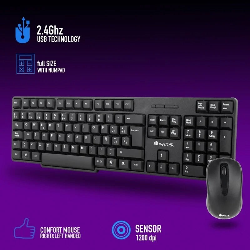 Teclado e Rato Sem Fios NGS Euphoria (PT)