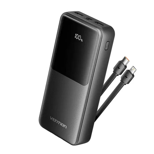 Powerbank Vention 20000mAh Ecrã LED Preta + Cabo USB-C/Lightning