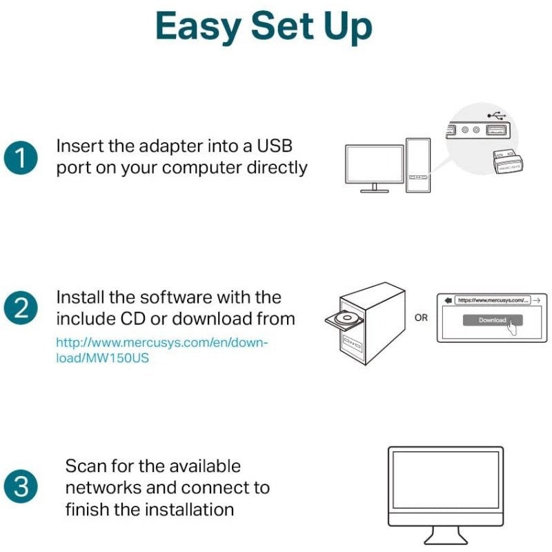 Adaptador WiFi Mercusys MW150US N150